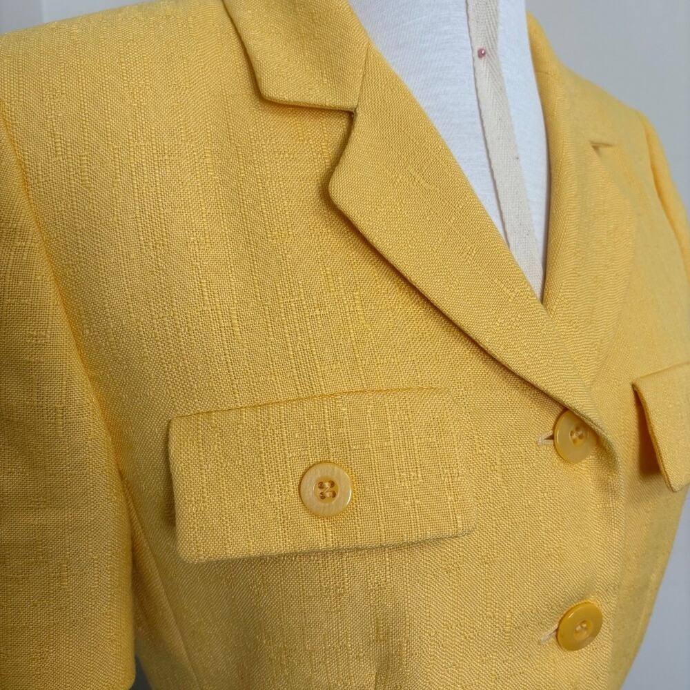 Vintage Le Suit Sunshine Lemon Yellow Fitted Blazer Y2K Mod Short Sleeve Size 6 - Picture 5 of 14